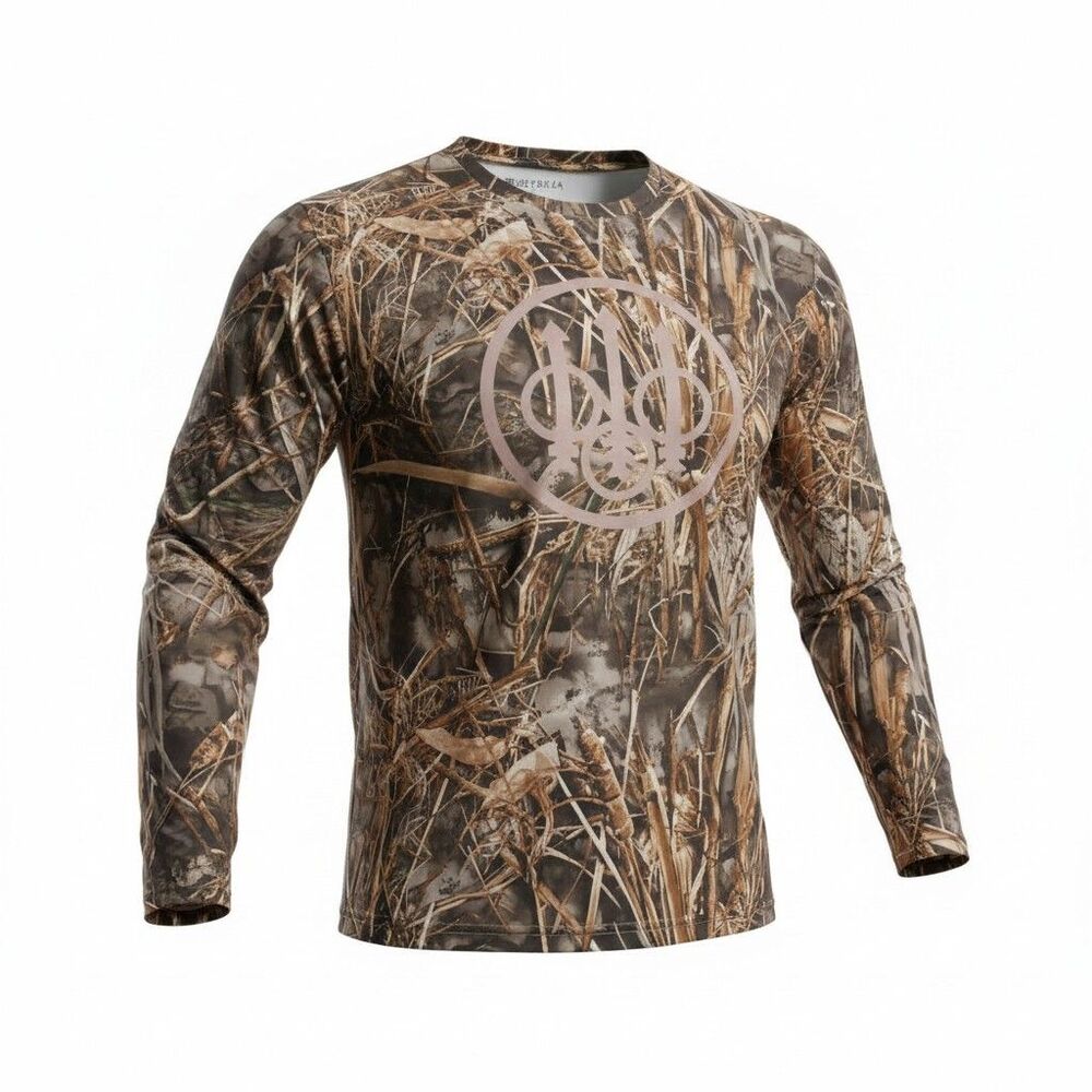 Beretta Long Sleeve Shirt Mens size  XL Spellout 2 Sided Logo Real tree max camo